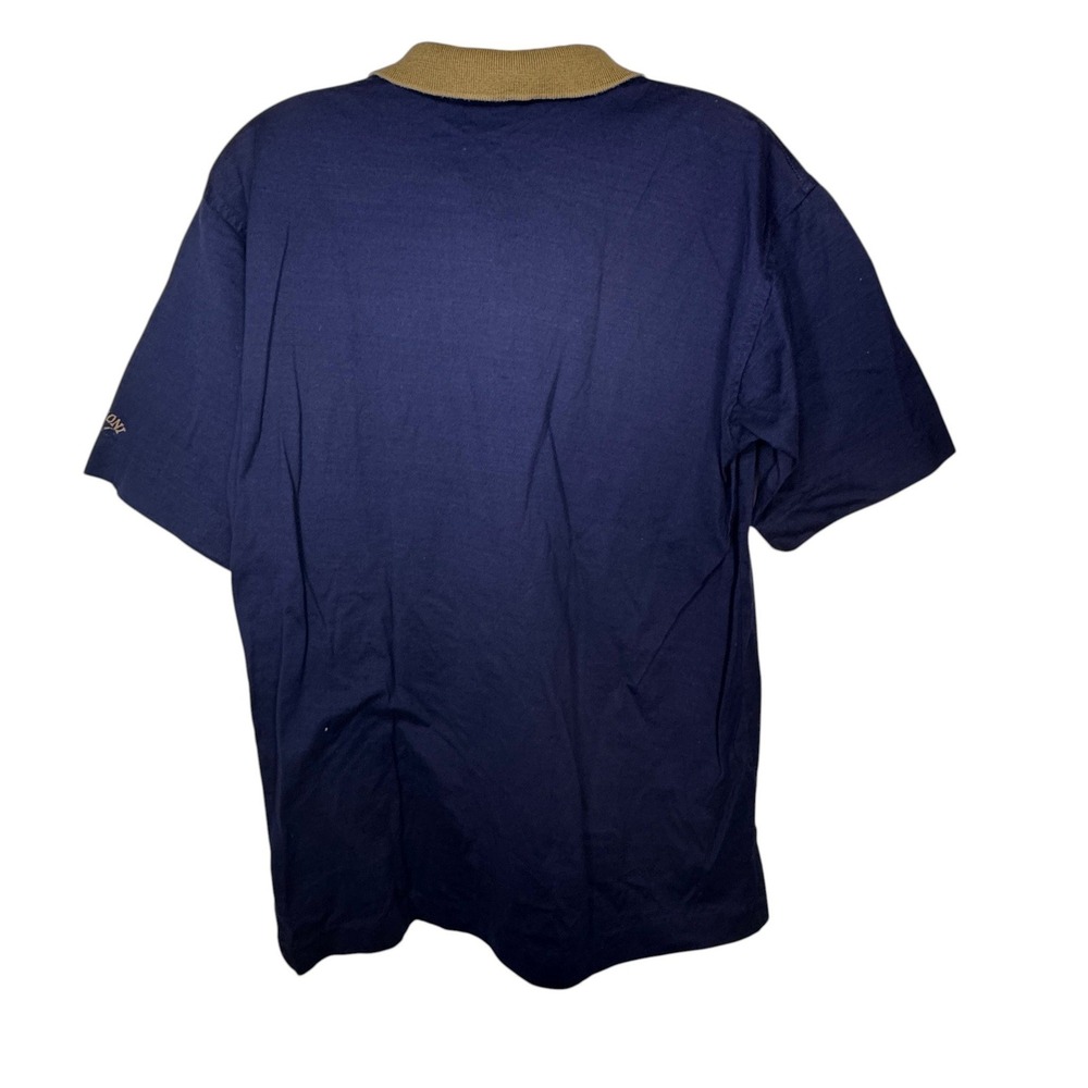 Ferrioni Collection Navy Blue Polo Shirt Mens M Plaid Tan Preppy Golf VTG 90s - Picture 2 of 12